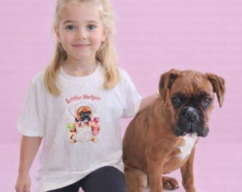 Camiseta para niños y bebés con diseño de boxer, ideal como regalo para amantes de los perros. Lindo cachorro con delantal y artículos de limpieza.