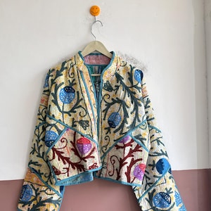 Luxury Embroidered Kantha Jacket, Reversible Patchwork Coat, Handmade Indian Textile Jacket, Vintage Boho Outerwear
