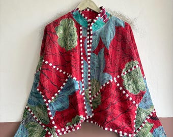 Vintage Kantha Jacket, Handmade Reversible Cotton Jacket, Boho Patchwork Outerwear
