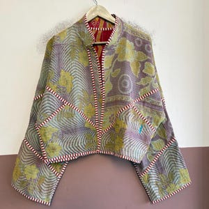 Reversible Quilted Jacket, Handmade Kantha Cotton Coat, Vintage Boho Patchwork Jacket, Indian Artisan Outerwear
