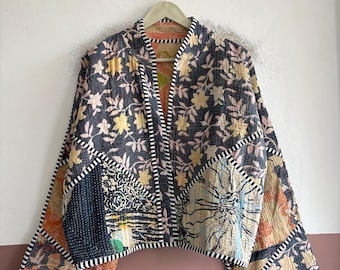 Vintage Kantha Jacket, Handmade Cotton Jacket, Boho Quilted Outerwear, Artisan Patchwork Clothing