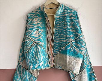 Reversible Vintage Jacket, Kantha Cotton Patchwork Coat, Handmade Boho Outerwear, Quilted Artisan Jacket