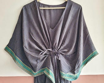 Handmade Recycled Silk Kaftan Dress, Elegant Resort Wear Beach Cover Up