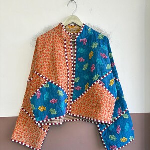 Vintage Cotton Jacket, Boho Chic Outerwear, Handmade Casual Coat, Relaxed Fit Artistic Clothing