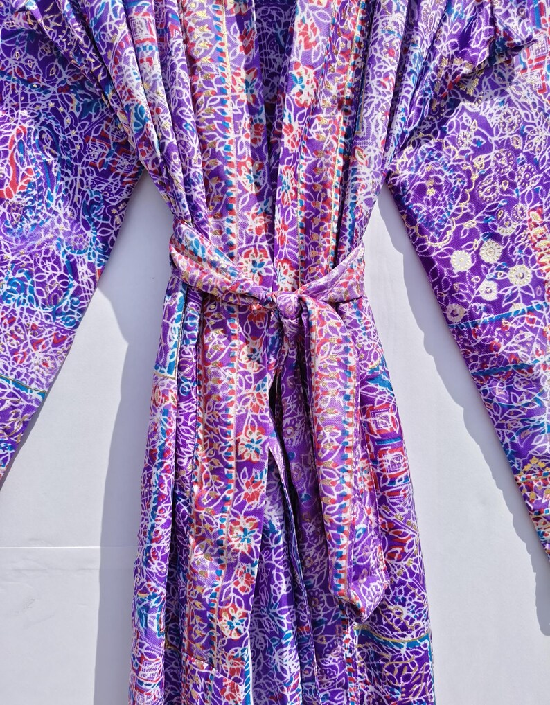 Handwoven Kasturi Silk Kimono Robe – Recycled Sari Fabric, Bohemian ...