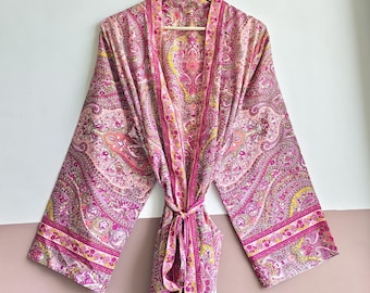 Kasturi Silk Kimono Robe | Boho Chic Bridal Loungewear, Recycled Saree Fabric