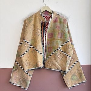 Ręcznie robiona bawełniana kurtka, odzież wierzchnia w stylu boho vintage, lekki, artystyczny płaszcz, wyjątkowa moda boho