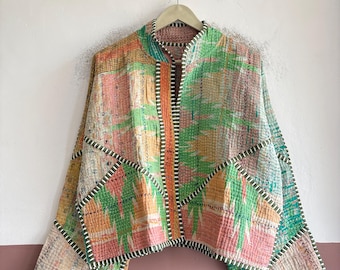 Bohemian Kantha Jacket, Handmade Vintage Cotton Jacket, Artisan Patchwork Quilted Outerwear