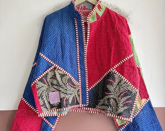 Handmade Kantha Jacket, Vintage Inspired Cotton Coat, Bohemian Patchwork Outerwear, Artisan Clothing