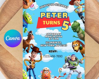 Toy Story Birthday Invitation, Editable Canva Template (Digital Download)