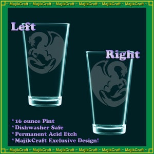 PAIR of Rearing Dragon etched pint glasses - wedding gift, anniversary, family, christmas present