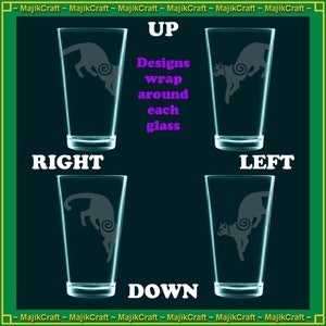 SET of 4 - COUGAR puma Mountain Lion etched pint glass, beer mug, tumbler