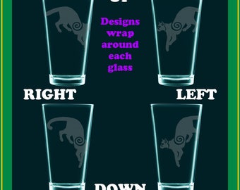 SET of 4 - COUGAR puma Mountain Lion etched pint glass, beer mug, tumbler