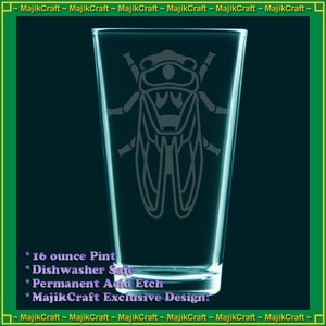CICADA Brood X - etched pint glass - beer mug - tumbler