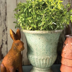 Vintage Style Garden Urn Planter - Decorative Green Plant Pot - Rustic Indoor Outdoor Green Urn Pot Planter - Rustic Planter - Garden Decor