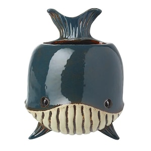 Whale Shaped Planter - Ceramic Whale Plant Pot - Nautical Animal Houseplant Pot Cover - Ceramic Animal Face Flower Pot Stem Vase