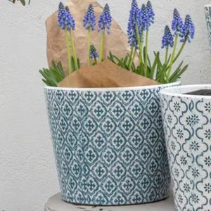 Vaso olandese extra large color verde acqua - Design a croce - Design geometrico - Vaso per piante blu con smalto craquelé - Coprivaso rustico - Fioriera per piante grasse