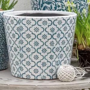 Vaso olandese extra large color verde acqua - Design a piastrelle - Design geometrico - Vaso per piante blu con smalto craquelé - Coprivaso rustico - Fioriera per piante grasse