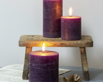 Chunky Purple Pillar Candle - Amethyst Purple Coloured Wax Candle - Rustic Dark Purple Church Candle - Various Sizes