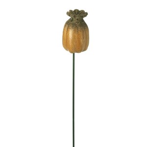 Peut inclure: Un piquet de jardin décoratif avec un motif de capsule de graines. La capsule est un mélange de teintes marron et beige, avec une surface texturée et un dessus en forme de fleur. La tige est une fine tige métallique vert foncé.