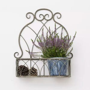 Ornate Metal Wall Hung Planter - Rustic Ornate Hanging Planter - Hanging Flower Pot Holder - Garden Decor - Decorative Wall Shelves