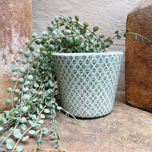 1 x cache-pot - cache-pot à motif croix losanges verts et blancs - cache-pot hollandais rustique à motif croix géométrique blanc et vert