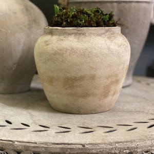 Rustic Pot - Terracotta Style Round Ceramic Planter - Beige Stone Sand Open Rim Pot - Mediterranean Style Plant Pot  - Rustic Bulb Planter