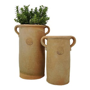 Vaso alto in terracotta con manici - Fioriera profonda rustica - Decorazione da giardino - Grande fioriera in redstone - Decorazione per esterni