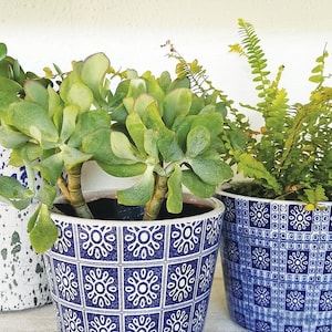 Blauer marokkanischer Fliesentopf - 2 Designs - Blumentopf Crackle-Glasur Dunkelblau - Rustikaler Blumentopf Übertopf - Sukkulenten Übertopf - Haus Übertopf