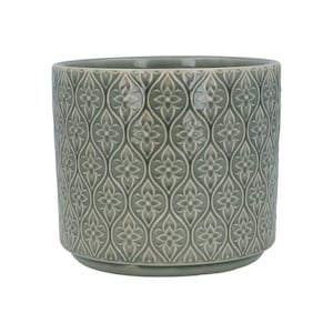 Grey Trellis Plant Pot - Grey Geometric Pattern Pot - Ceramic Planter - Home Decor - Stoneware Pot Cover