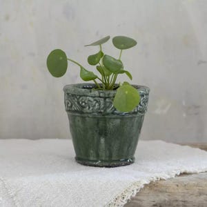 Maceta verde ornamentada - Maceta rústica verde para flores - Maceta para suculentas de estilo vintage - Cubierta para maceta de cactus/hierbas - Maceta rústica bohemia