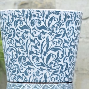Extra Large Teal Dutch Pot - Floral Vine Design - Crackle Glaze Plant Pot Blue - Rustic Plant Pot Cover - Succulent Planter