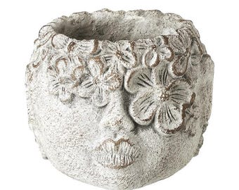 Grijze plantenpot - bloemenmeisje hoofdpot - Lady Face kamerplant potcover - lippenpot - hoofdplanter - woondecoratie - succulente cactussen bloempot