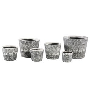 1x Black and White Mandala Pattern Dutch Pot - 6 Sizes - Geometric Design - Crackle Glaze Plant Pot - Rustic Plant Pot Cover