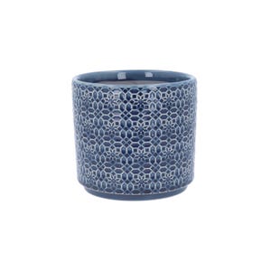 Navy Tile Plant Pot - Blue Floral Pot - Ceramic Planter - Home Decor - Stoneware Pot Cover