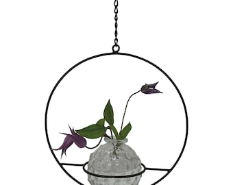 Colgador redondo de metal para florero de vidrio - Soporte decorativo de pared para tallos de flores - Maceta colgante de pared - Maceta para plantas de pared