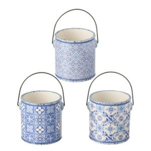 Blue Mosaic Plant Pot with Handle - Boho Mediterranean Rustic House Plant Pot - Blue Tile Pattern Pot - Houseplant Cacti Succulent Planter