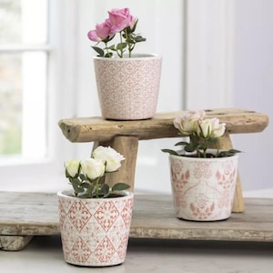 Mini maceta holandesa rosa claro - 3 diseños - Diseño geométrico - Maceta rosa con acabado craquelado - Cubierta extra pequeña para maceta - Maceta para suculentas