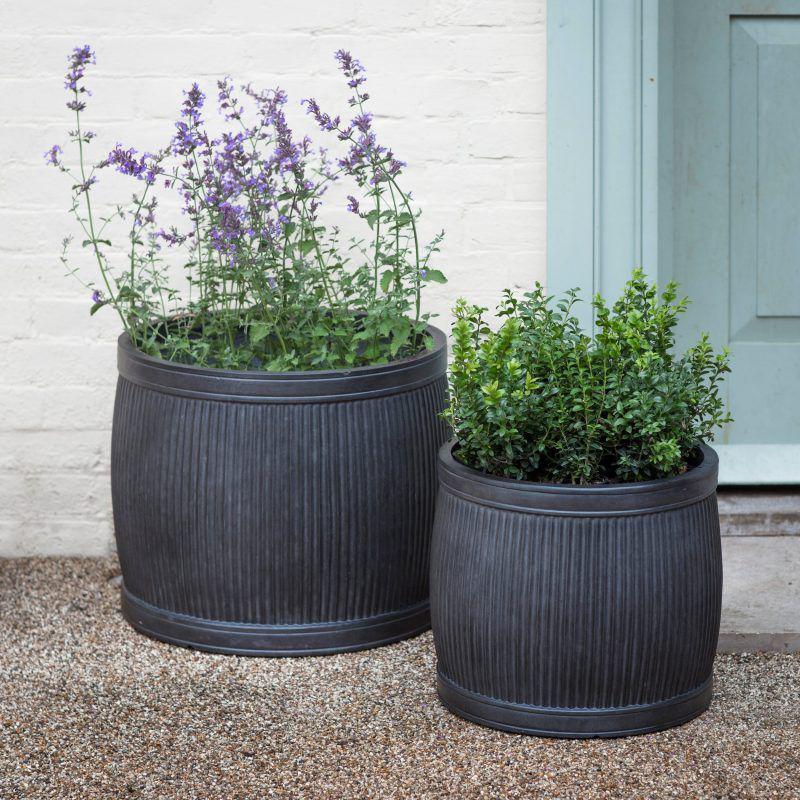 Jardinières rondes Dolly Bathford - Bac en argile nervurée - Jardinières d'extérieur - Bac rond en fibre d'argile - Jardinière de jardin - 2 tailles
