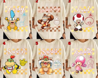 All Characters Super Mario Retro Customize Shirt, Nintendo World Family Matching Holiday Trip Matching Tee, Super Mario Birthday Trip Gifts