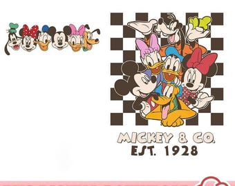 Vintage Mickey & Co 1928 kariert PNG, Disneyland Mickey und Freunde Png, Familienausflug Png, Walt Disneyworld, Magic Kingdom Digitaler Download