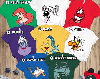 Disneyland The Little Mermaid Face Outline Family Matching Shirt, Halloween Costume 2026 Shirt, Ariel Flounder Sebastian Ursula Shirt