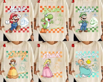 All Characters Super Mario Retro Customize Shirt, Nintendo World Family Matching Holiday Trip Matching Tee, Super Mario Birthday Trip Gift