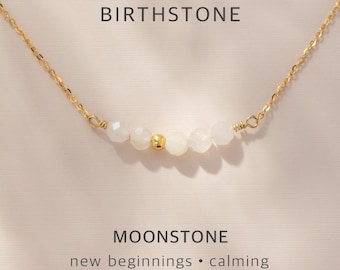 June Birthstone Necklace with Tiny Moonstone Crystals for New Beginnings & Calming • Sterling Silver • Birth Month Jewelry • Handmade