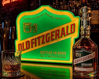 Old Fitzgerald LED Bar Sign | Bourbon Whiskey Light Box | USB Powered Home Bar Decor | Man Cave Gift