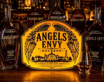 Angels Envy Bourbon-bord lichtbak | Led-whiskybardecoratie | Aangepast Bourbon-display | Man Cave Barlamp | Cadeau bourbonliefhebber