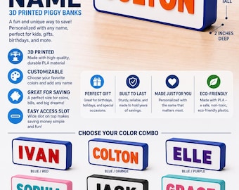 Spaarpot met eigen naam | Gepersonaliseerde 3D-geprinte spaarpot | Spaarpot voor kinderen | Cadeau met eigen naam | Decoratie voor de kinderkamer | Verjaardagscadeau