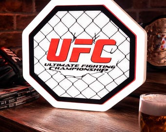 UFC LED Light Box Sign – Ultimate Fighting Championship Wall Decor – MMA Fan Gift – Octagon Cage Night Light – Man Cave Sports Decor