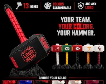 Aangepaste Thor-hamer | 13 inch Mjolnir-replica | Teamlogo en kleuren toevoegen