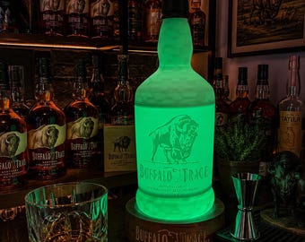 Buffalo Trace Lithophane Lamp | RGB Color Changing LED Light | 3D Printed Bourbon Bottle Décor | USB Powered Gift